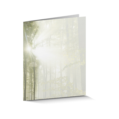 Trauerzirkulare «Lebenslicht»,  Licht von Sonne im Wald 